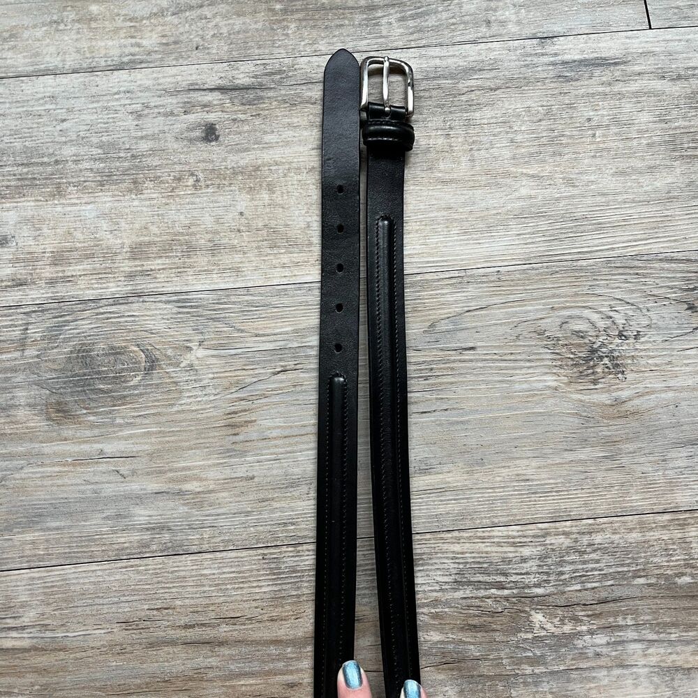 Eddie Bauer Leather Belt Silver Buckle Black Small
